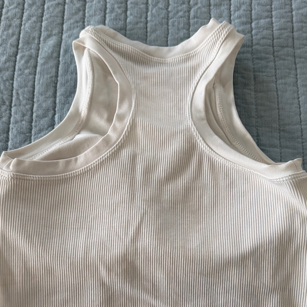 Ribbed High-Neck Sports Crop — Cream & Black - Picture 5 of 7